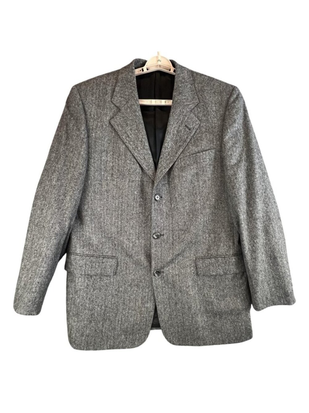 Mens 42 Blazer Gray Herringbone Wool Camelhair Sport Coat John Clarendon